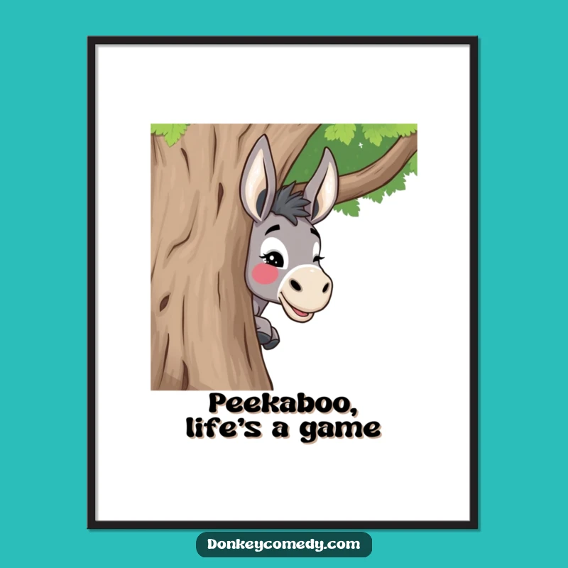 Free Printable Wall Art: Donkey Peeking Around Tree, Playful Decor Download