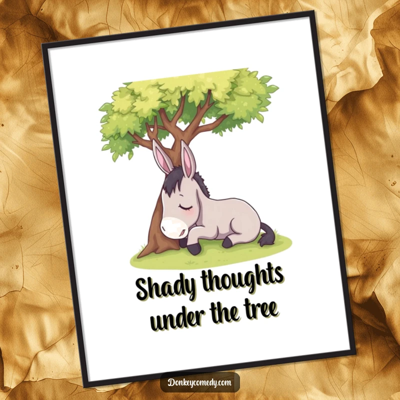 Funny Free Printable Wall Art: A sleepy donkey naps peacefully under a shady tree, bringing calm and humor to any room.