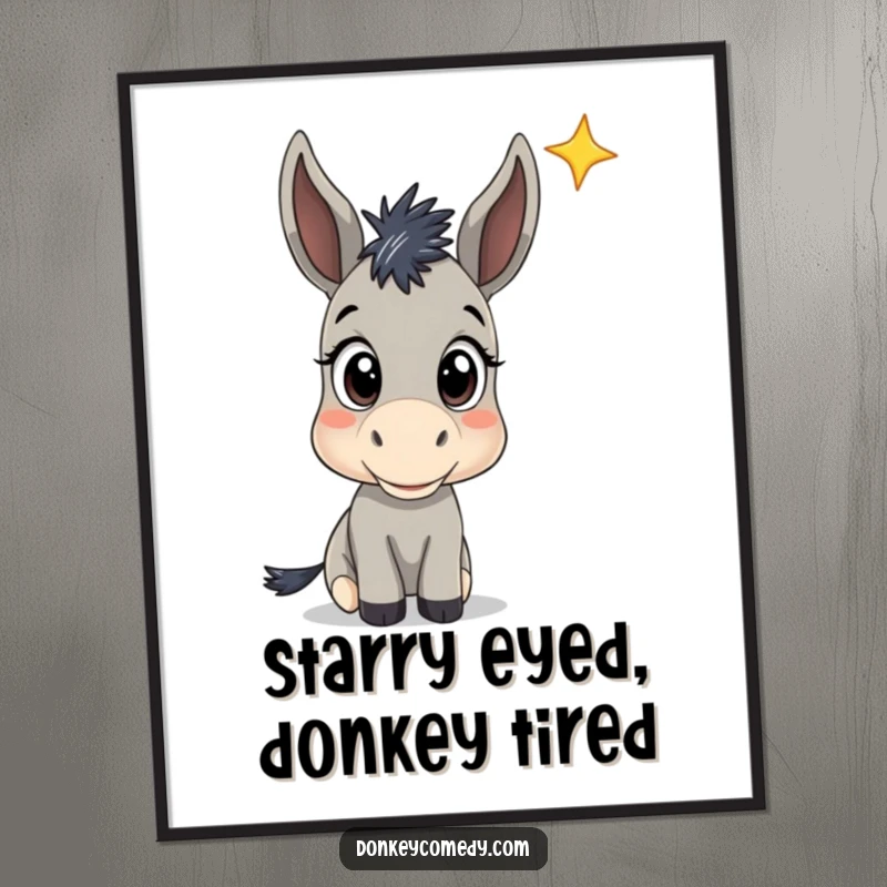 Funny Free Printable Wall Art: A donkey with wide, curious eyes looking up at a distant star, evoking wonder and dreams.