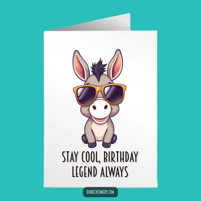Free Printable Birthday Card: Cool Donkey with Sunglasses, Hip Greeting Download