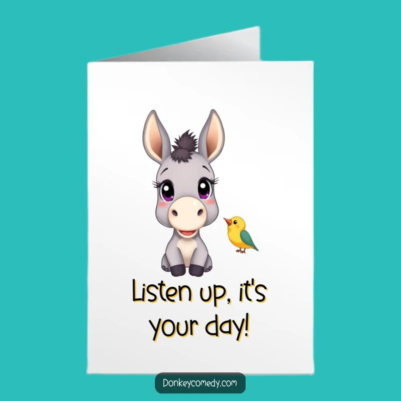 Free Printable Birthday Card: Curious Donkey Bird, Downloadable Sweet Gift