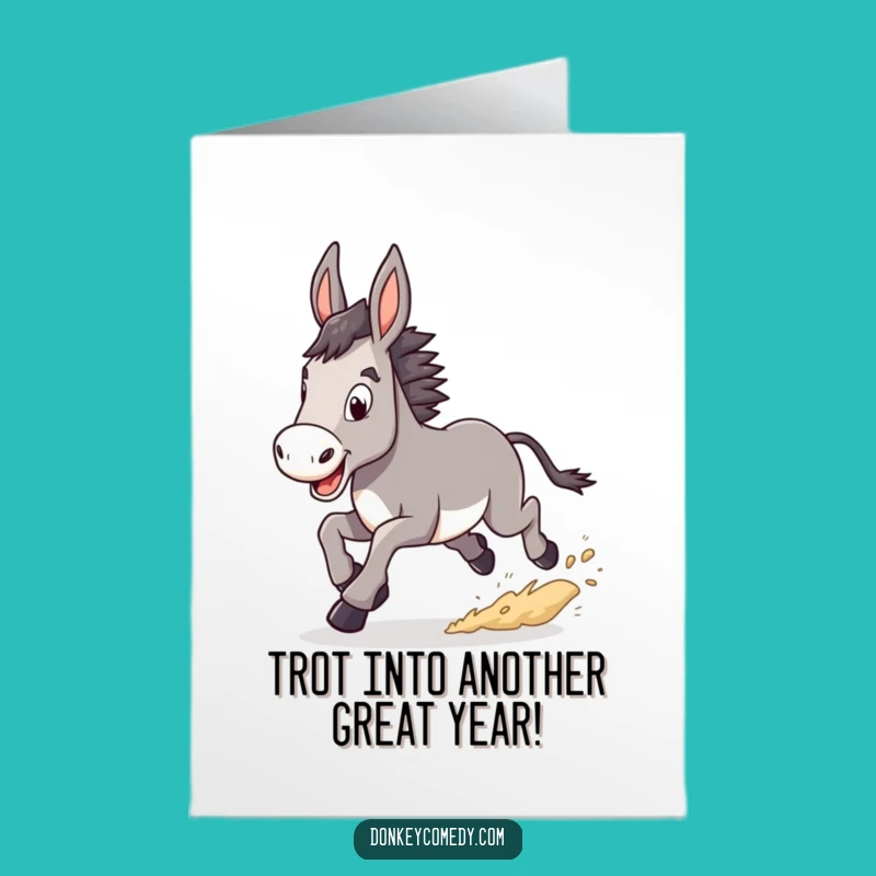Free Printable Birthday Card: Funny Donkey Trotting, Dust Kicking, Downloadable Gift