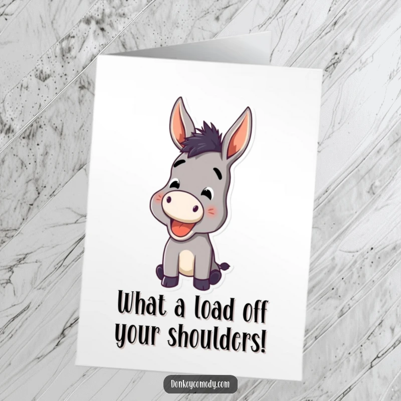 Funny Free Printable Birthday Card: Donkey braying joyfully with ears perked high, ready to celebrate.