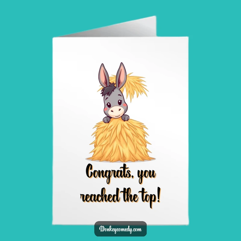 Free Printable Congrats Card: Funny Donkey Peeking, Hay Surprise, Downloadable Gift