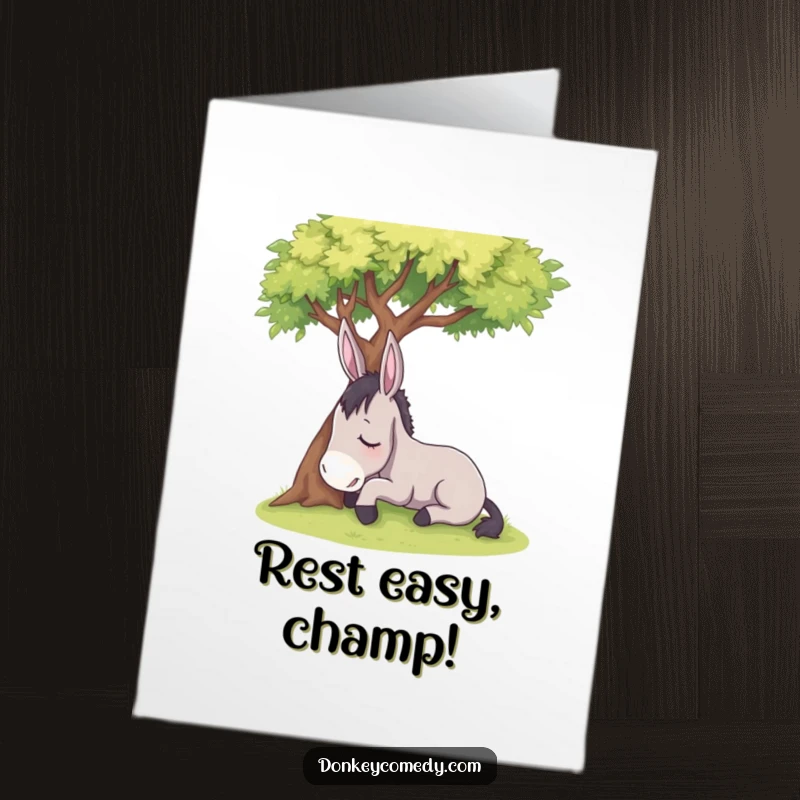 Funny Free Printable Congrats Card: A sleepy donkey enjoys shade, symbolizing well-deserved rest after a great accomplishment.