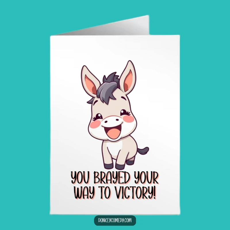 Free Printable Congrats Card: Kawaii Donkey Braying, Funny Downloadable Gift for Success