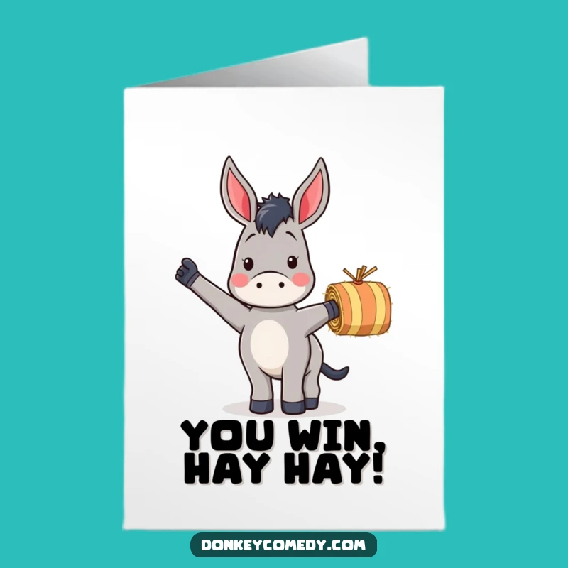Free Printable Donkey Congrats Card - Waving Hay Bale Surprise
