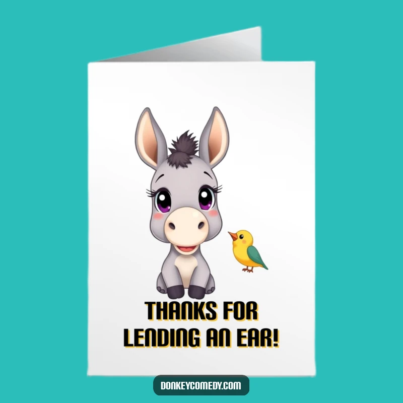 Free Printable Thank You Card: Curious Donkey Bird, Downloadable Gentle Thanks