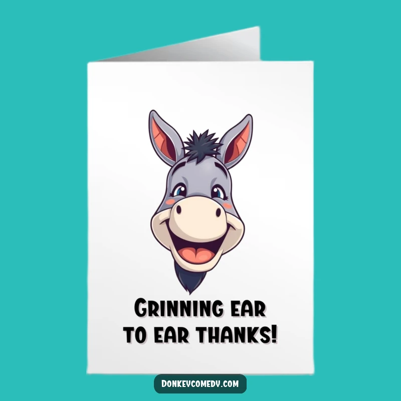 Free Printable Thank You Card: Funny Donkey Grin, Big Smile, Downloadable Gift