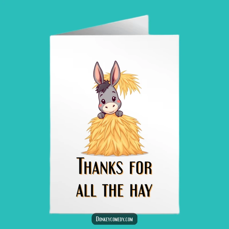 Free Printable Thank You Card: Funny Donkey Peeking, Hay Stack Thanks, Downloadable Gift