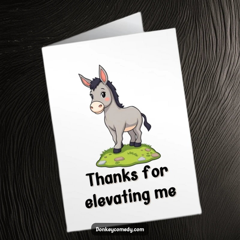 Funny Free Printable Thank You Card: A proud donkey stands on a mound, a symbol of steadfast gratitude.