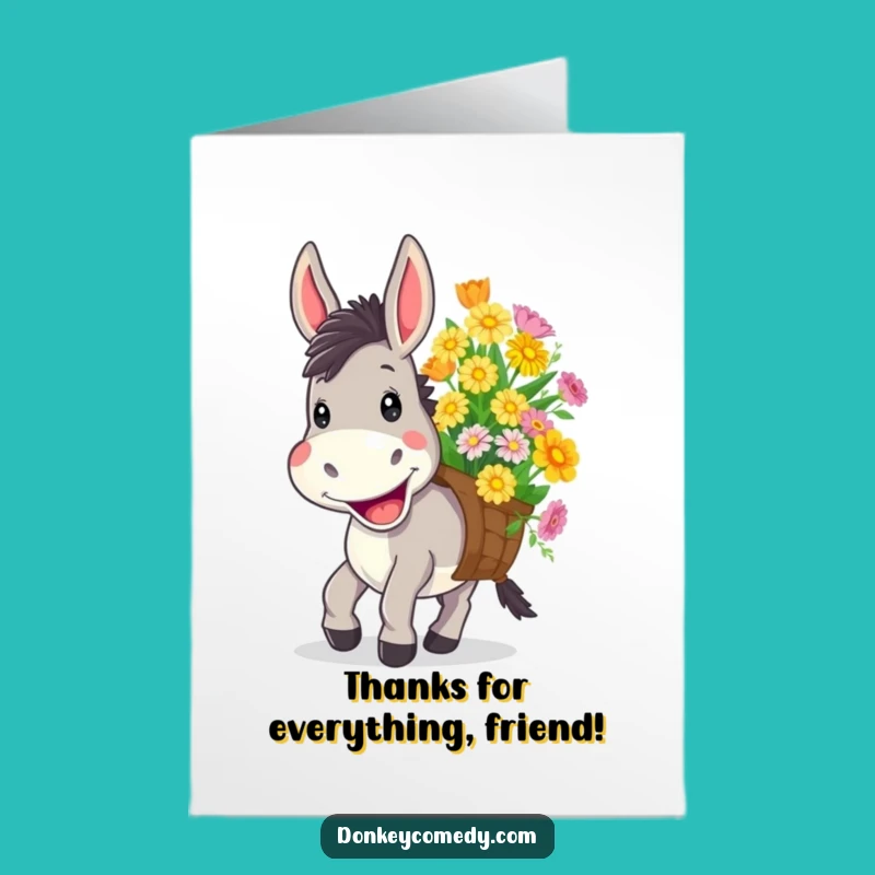 Free Printable Thank You Card: Cheerful Donkey Flowers, Downloadable Floral Thanks