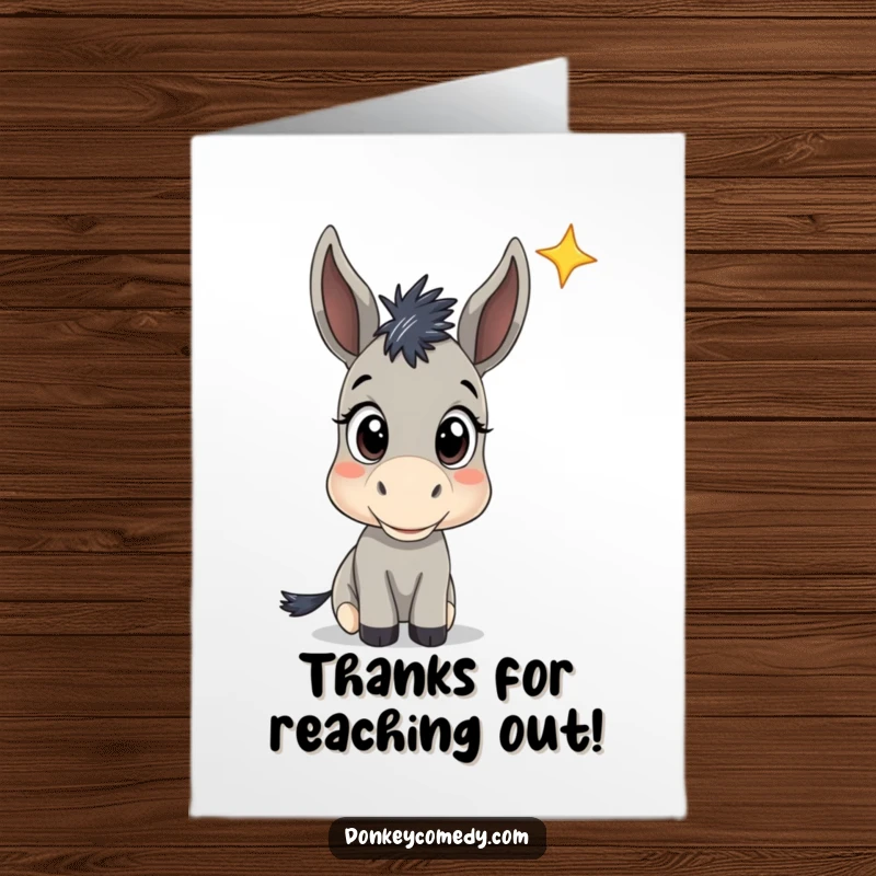 Funny Free Printable Thank You Card: A donkey with wide, curious eyes gazing at a distant star, symbolizing inspiration.