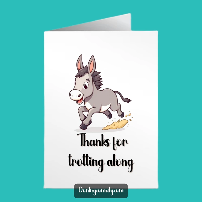 Free Printable Thank You Card: Funny Donkey Trotting, Dust Cloud Thanks, Downloadable Gift