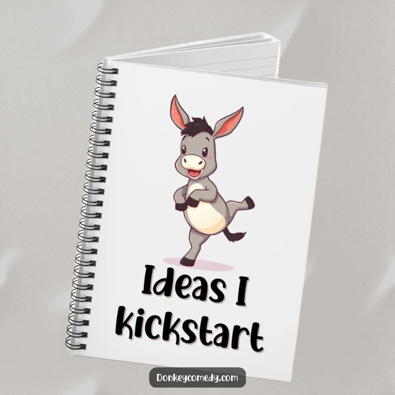 Funny Donkey Notebook showing a donkey performing a funny kick with hind legs, ideal for jotting down energetic ideas.