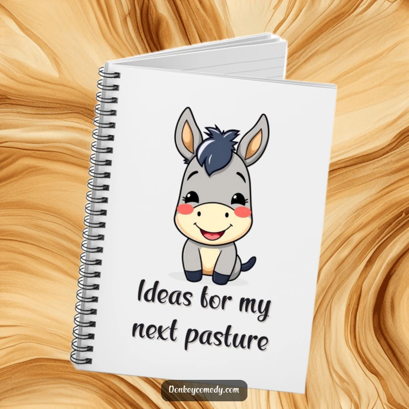 Funny Kawaii Donkey Notebook featuring a cute donkey with a cheerful smile and friendly nod, ideal for note-taking.