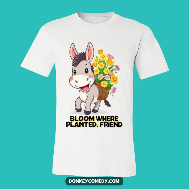 Funny Donkey Flower Carrier T-Shirt - Cheerful Farm Animal Apparel