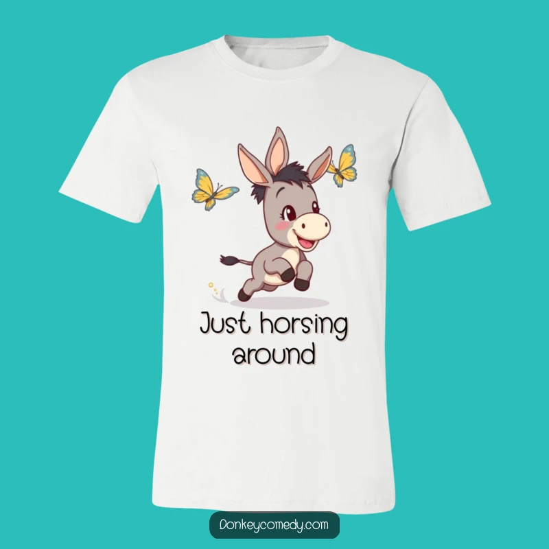 Funny Donkey Butterfly Chase T-Shirt - Hilarious Animal Design for a Laugh