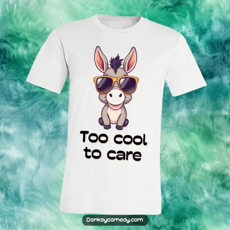 Funny donkey t-shirt with a hip donkey sporting oversized sunglasses, looking incredibly cool and radiating pure, unadulterated happiness.