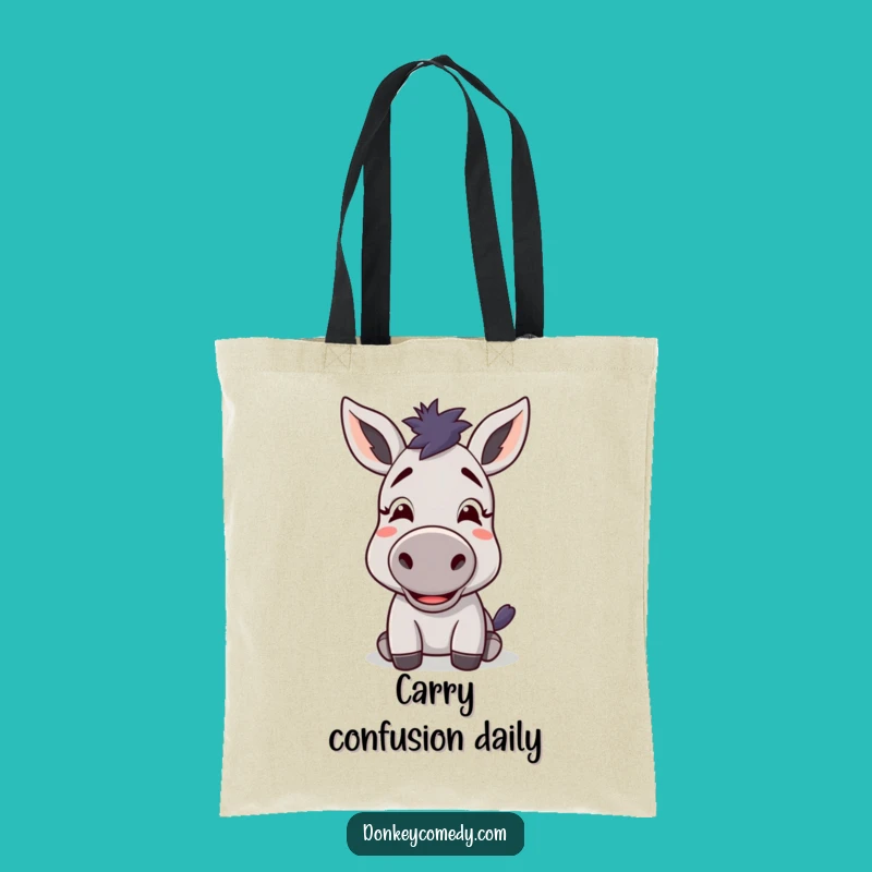 Funny Confused Donkey Tote Bag - Kawaii Animal Delighted Expression Carryall