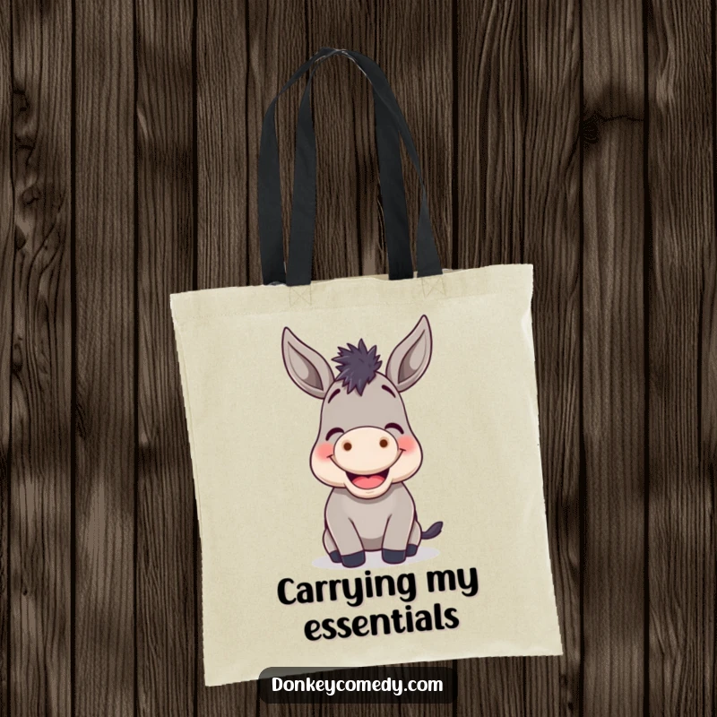 Funny Donkey Braying Tote Bag: A durable tote with a cheerful donkey braying, perfect for everyday funny errands.