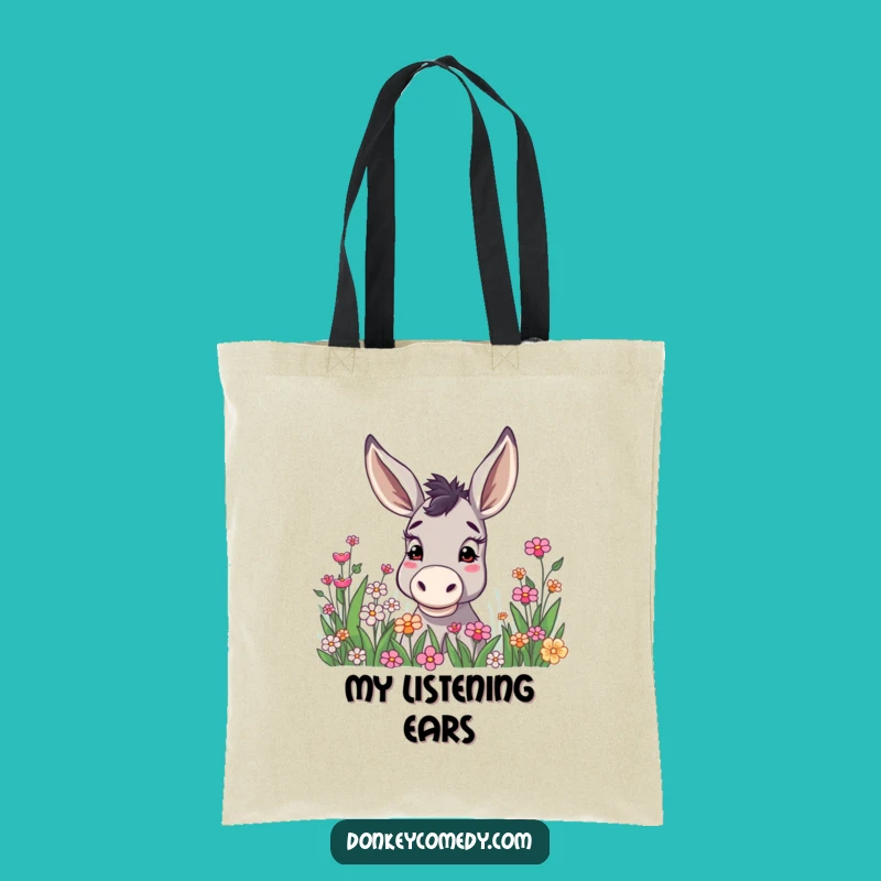 Funny Donkey Curious Ears Flower Patch Tote Bag, Practical Gift