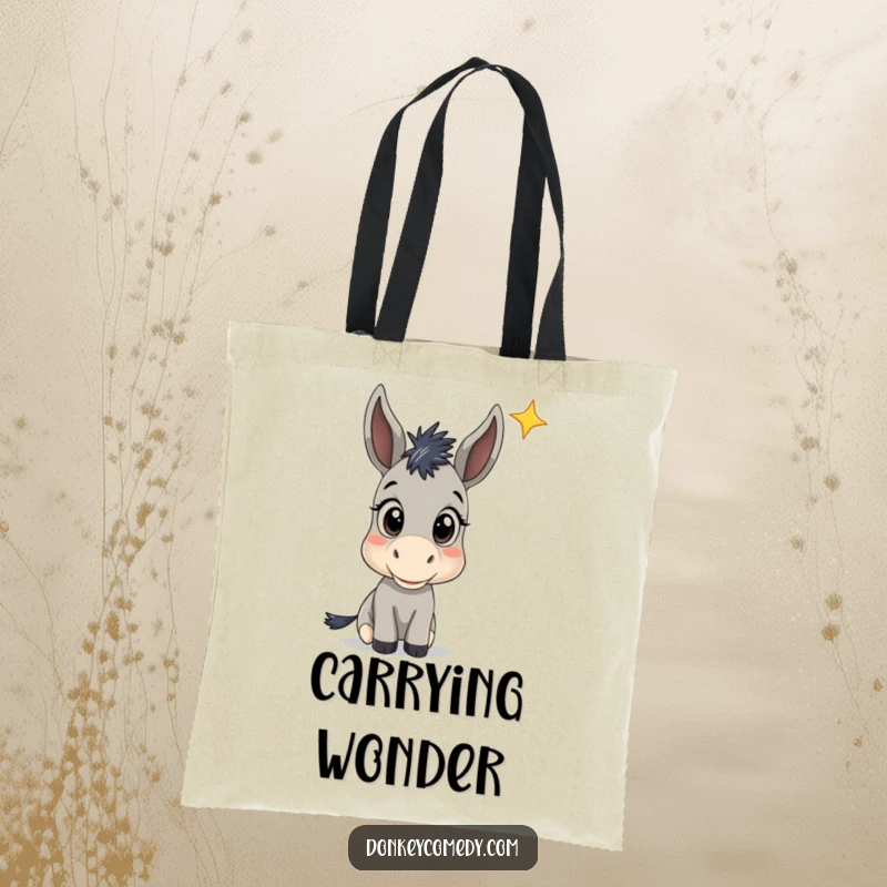 Funny Donkey Star Gazing Tote Bag: A practical bag featuring a donkey with wide eyes, curiously observing a distant star, for funny inspiration.