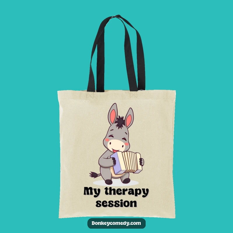 Chic funny donkey accordion tote bag, a musical gift for shoppers, featuring a smiling donkey playing music.